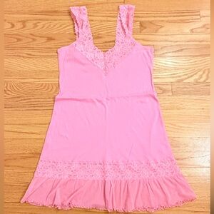 Chic Pink Lace Trim Sleep Dress